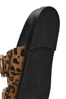 Kadın Leopar Çift Tokalı Süet Deri Terlik | Derimod Kadın Leopar Çift Tokalı Süet Deri Terlik | Derimod