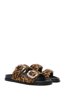 Kadın Leopar Çift Tokalı Süet Deri Terlik | Derimod Kadın Leopar Çift Tokalı Süet Deri Terlik | Derimod