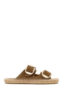 Women's Brown Buckled Suede Leather Espadrille Slippers | Derimod Women's Brown Buckled Suede Leather Espadrille Slippers | Derimod