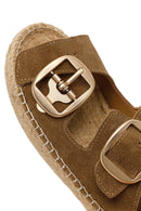 Kadın Taba Tokalı Süet Deri Espadril Terlik | Derimod Kadın Taba Tokalı Süet Deri Espadril Terlik | Derimod