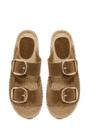 Kadın Taba Tokalı Süet Deri Espadril Terlik | Derimod Kadın Taba Tokalı Süet Deri Espadril Terlik | Derimod