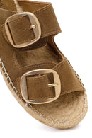 Kadın Taba Tokalı Süet Deri Espadril Terlik | Derimod Kadın Taba Tokalı Süet Deri Espadril Terlik | Derimod