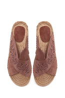 Woman Dark Powder Patterned Suede Espadrilles Slipper | Derimod Woman Dark Powder Patterned Suede Espadrilles Slipper | Derimod