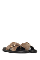 Woman Beige Suede Leather Slippers | Derimod Woman Beige Suede Leather Slippers | Derimod