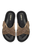 Woman Beige Suede Leather Slippers | Derimod Woman Beige Suede Leather Slippers | Derimod