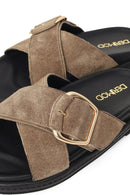 Woman Beige Suede Leather Slippers | Derimod Woman Beige Suede Leather Slippers | Derimod