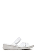 Woman White Wedge-Heel Leather Slipper | Derimod Woman White Wedge-Heel Leather Slipper | Derimod