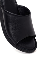 Woman Black Wedge Heel Leather Comfort Slipper | Derimod Woman Black Wedge Heel Leather Comfort Slipper | Derimod