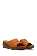 Woman Tan Wedge Heel Leather Comfort Slipper | Derimod Woman Tan Wedge Heel Leather Comfort Slipper | Derimod