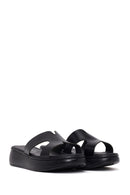 Woman Black Thick-Soled Leather Slipper | Derimod Woman Black Thick-Soled Leather Slipper | Derimod