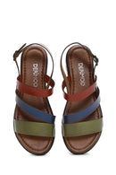 Kadın Çok Renkli Kalın Tabanlı Deri Bodrum Sandalet | Derimod Kadın Çok Renkli Kalın Tabanlı Deri Bodrum Sandalet | Derimod