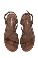 Kadın Kahverengi Tokalı Deri Bodrum Sandalet | Derimod Kadın Kahverengi Tokalı Deri Bodrum Sandalet | Derimod