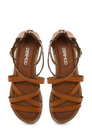 Woman Tan Ankle-Buckle Leather Bodrum Sandal | Derimod Woman Tan Ankle-Buckle Leather Bodrum Sandal | Derimod