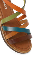 Woman Multicolor Ankle-Buckle Leather Bodrum Sandal | Derimod Woman Multicolor Ankle-Buckle Leather Bodrum Sandal | Derimod