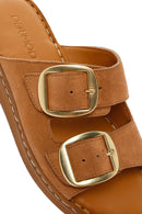 Kadın Taba Tokalı Süet Deri Konfor Terlik | Derimod Kadın Taba Tokalı Süet Deri Konfor Terlik | Derimod