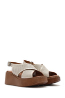 Kadın Krem Bilekten Tokalı Dolgu Topuklu Deri Konfor Sandalet | Derimod Kadın Krem Bilekten Tokalı Dolgu Topuklu Deri Konfor Sandalet | Derimod