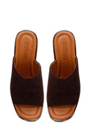 Woman Brown Block-Heel Suede Leather Mules | Derimod Woman Brown Block-Heel Suede Leather Mules | Derimod