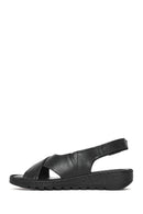 Woman Black Buckled Comfort Leather Sandals | Derimod Woman Black Buckled Comfort Leather Sandals | Derimod