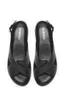 Woman Black Buckled Comfort Leather Sandals | Derimod Woman Black Buckled Comfort Leather Sandals | Derimod