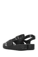 Woman Black Buckled Comfort Leather Sandals | Derimod Woman Black Buckled Comfort Leather Sandals | Derimod