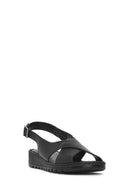 Woman Black Buckled Comfort Leather Sandals | Derimod Woman Black Buckled Comfort Leather Sandals | Derimod