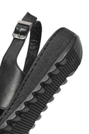 Woman Black Buckled Comfort Leather Sandals | Derimod Woman Black Buckled Comfort Leather Sandals | Derimod