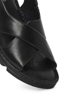 Woman Black Buckled Comfort Leather Sandals | Derimod Woman Black Buckled Comfort Leather Sandals | Derimod