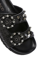 Kadın Siyah Hasır Taşlı Terlik | Derimod Kadın Siyah Hasır Taşlı Terlik | Derimod
