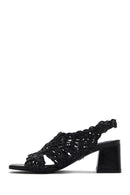 Kadın Siyah Örgülü Metalik Kalın Kısa Topuklu Sandalet | Derimod Kadın Siyah Örgülü Metalik Kalın Kısa Topuklu Sandalet | Derimod