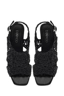 Kadın Siyah Örgülü Metalik Kalın Kısa Topuklu Sandalet | Derimod Kadın Siyah Örgülü Metalik Kalın Kısa Topuklu Sandalet | Derimod