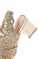 Kadın Altın Örgülü Metalik Kalın Kısa Topuklu Sandalet | Derimod Kadın Altın Örgülü Metalik Kalın Kısa Topuklu Sandalet | Derimod