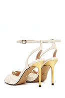 Kadın Beyaz Bilekten Tokalı İnce Topuklu Deri Sandalet | Derimod Kadın Beyaz Bilekten Tokalı İnce Topuklu Deri Sandalet | Derimod