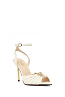 Kadın Beyaz Bilekten Tokalı İnce Topuklu Deri Sandalet | Derimod Kadın Beyaz Bilekten Tokalı İnce Topuklu Deri Sandalet | Derimod