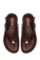 Woman Brown Leather Flip-Flop Sandal | Derimod Woman Brown Leather Flip-Flop Sandal | Derimod