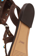 Woman Brown Embellished Toe-Post Suede Leather Sandals | Derimod Woman Brown Embellished Toe-Post Suede Leather Sandals | Derimod
