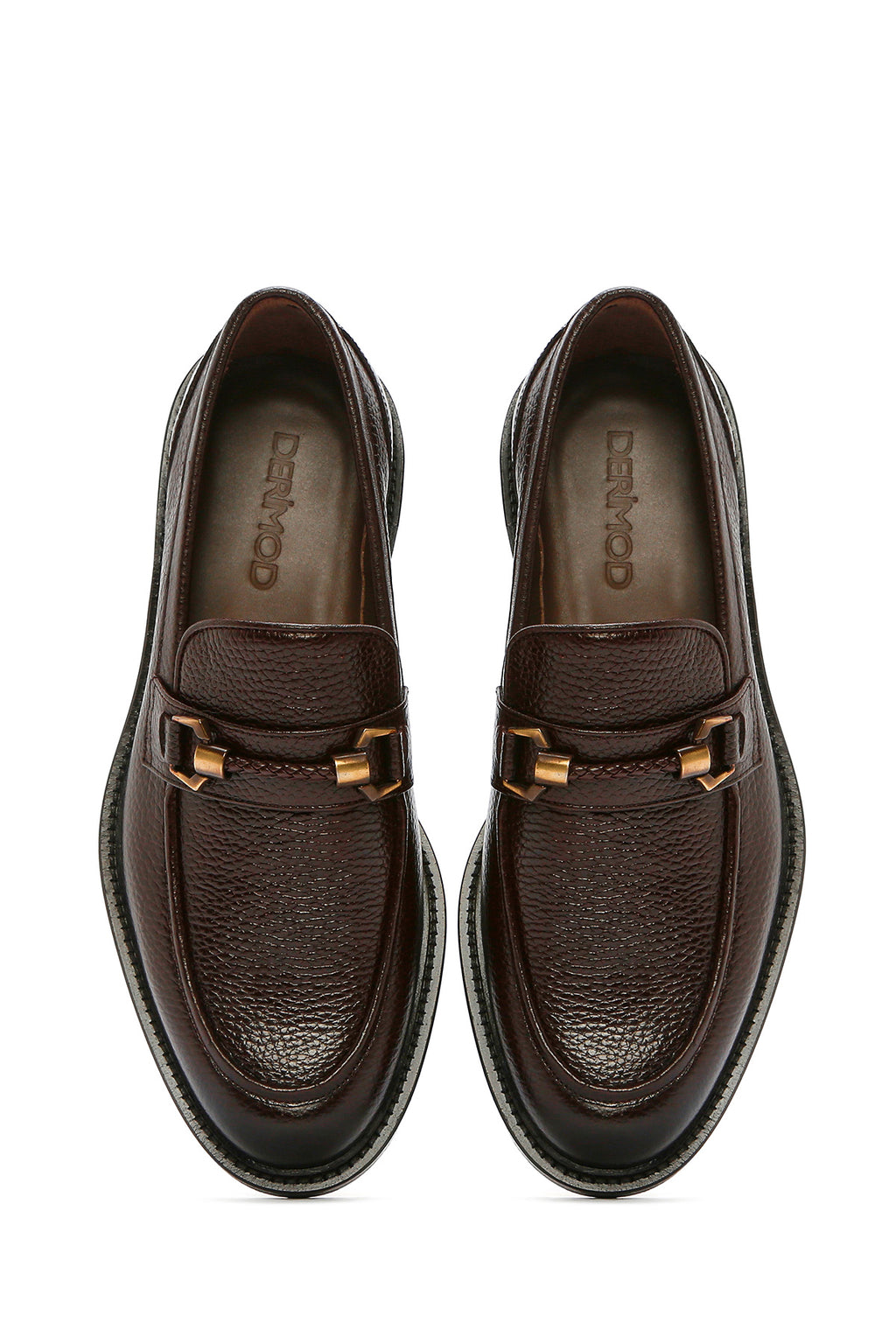 Erkek Kahverengi Tokalı Deri Klasik Loafer