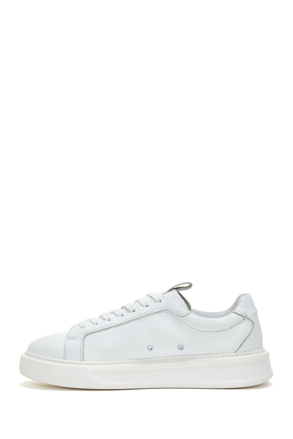 Erkek Beyaz Bağcıklı Kalın Tabanlı Deri Sneaker