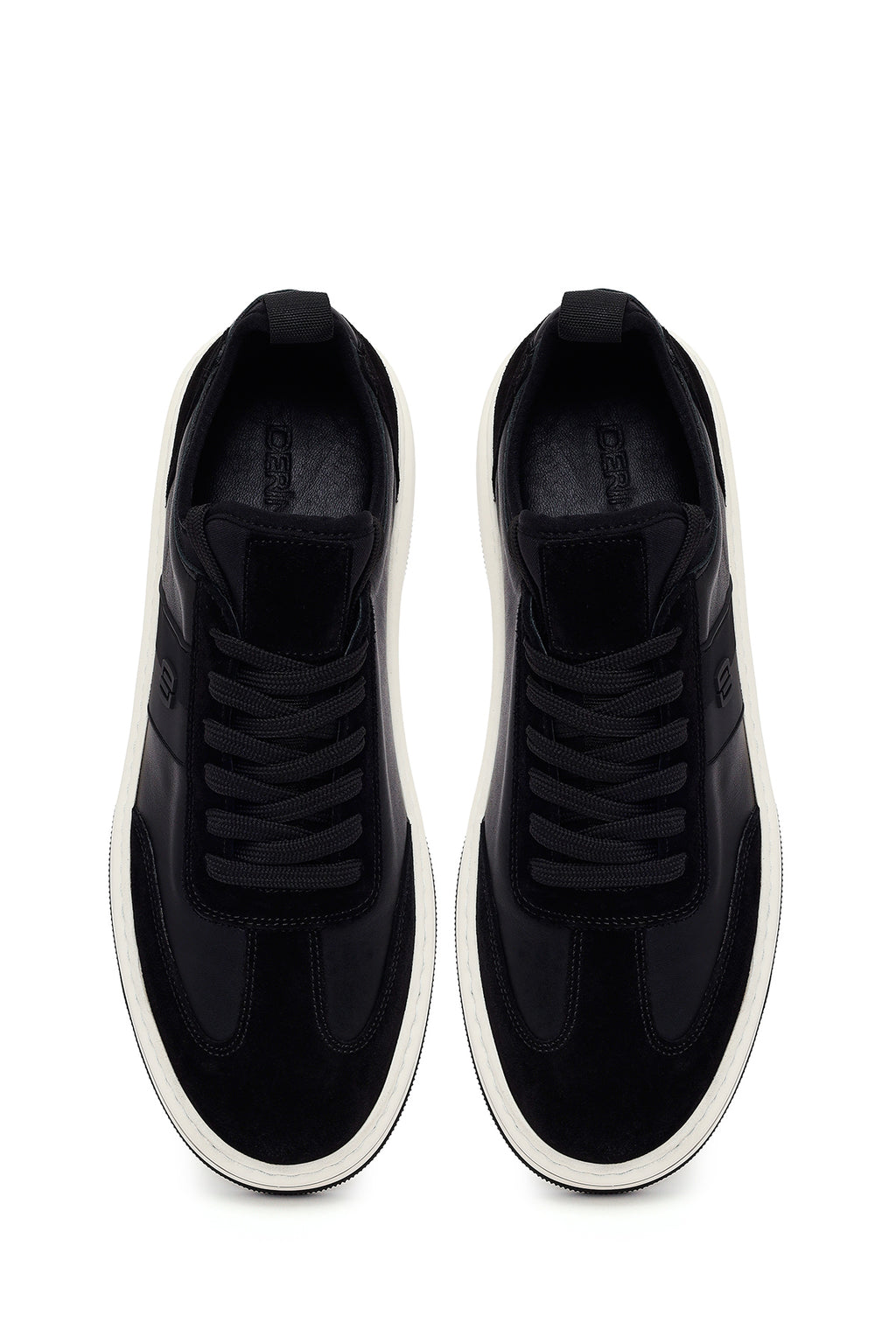 Erkek Siyah Bağcıklı Kalın Tabanlı Deri Sneaker