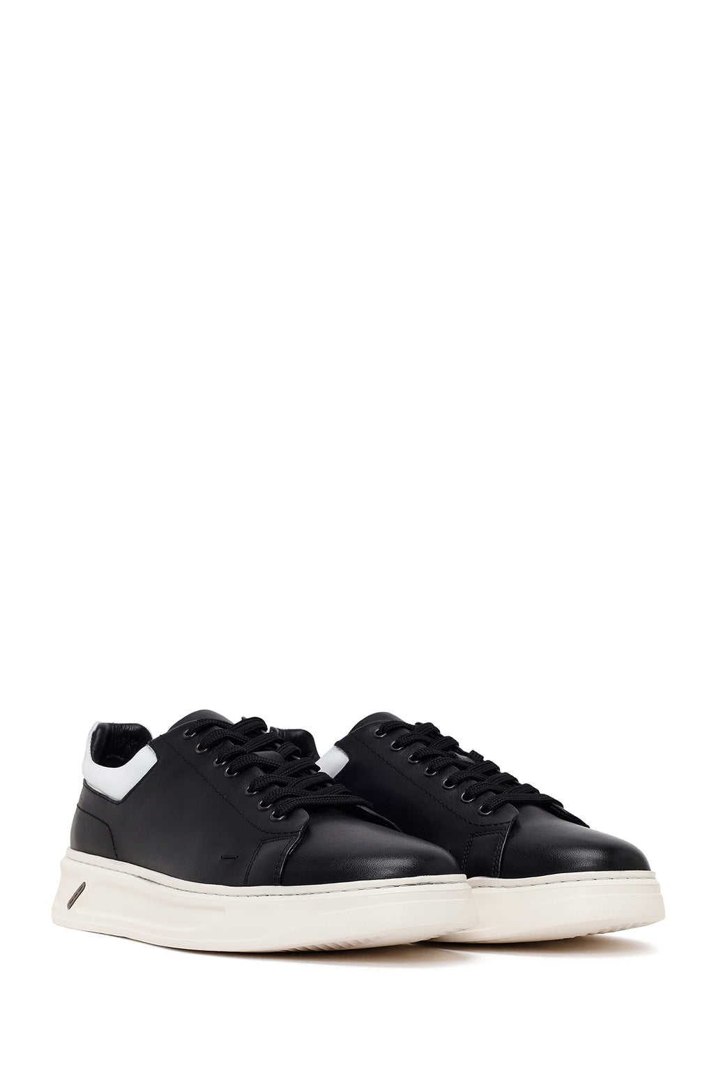 Erkek Siyah Bağcıklı Kalın Deri Sneaker