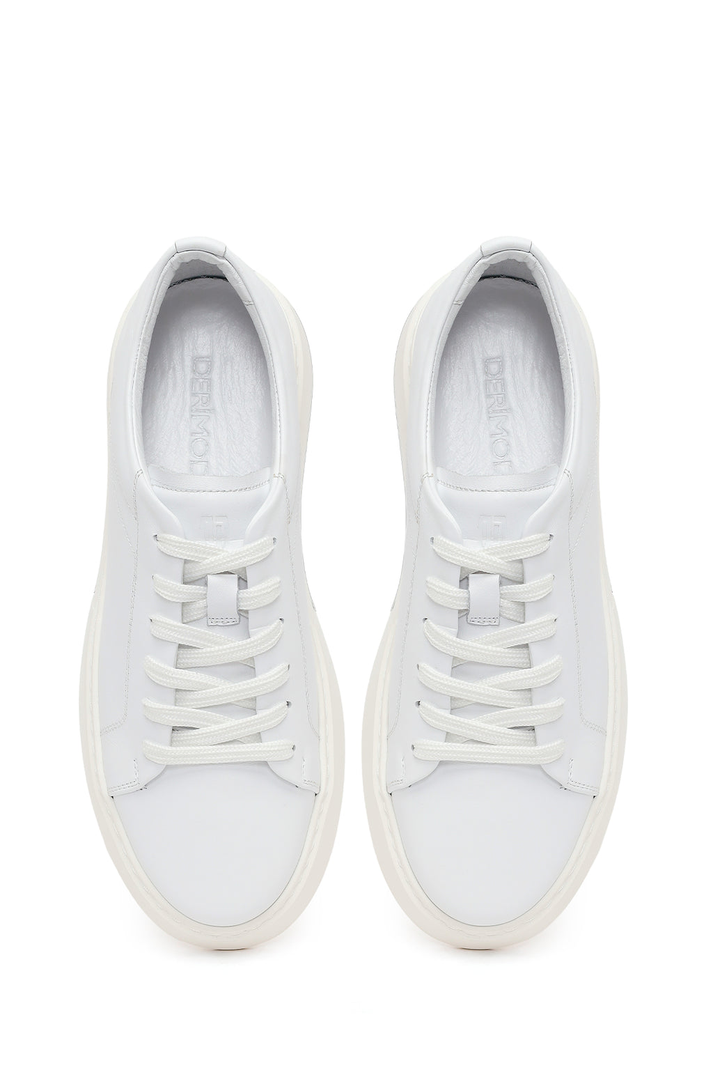 Erkek Beyaz Bağcıklı Kalın Tabanlı Deri Sneaker