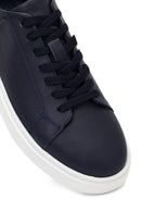 Erkek Lacivert Bağcıklı Kalın Tabanlı Deri Sneaker | Derimod Erkek Lacivert Bağcıklı Kalın Tabanlı Deri Sneaker | Derimod