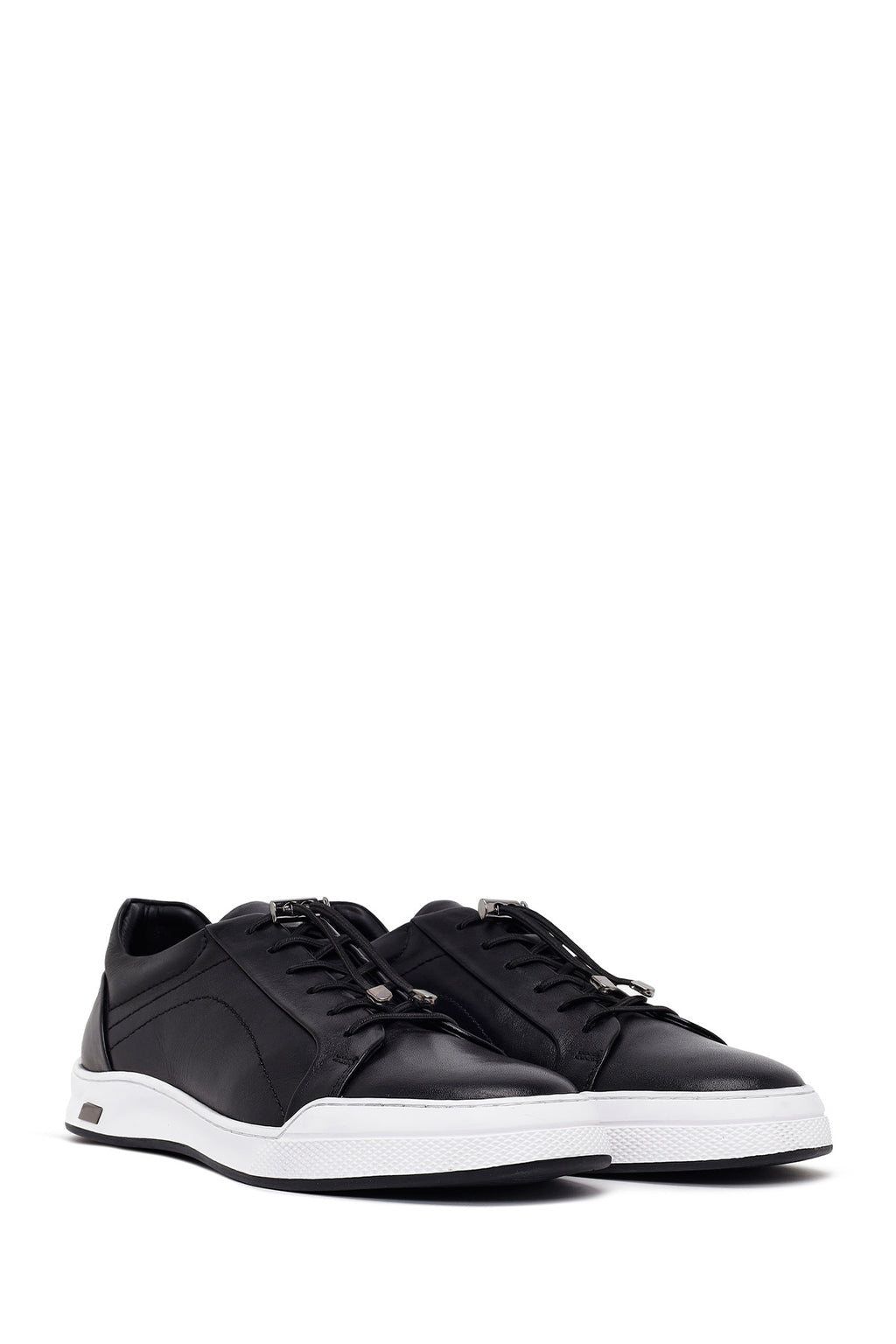 Erkek Siyah Bağcıklı Kalın Tabanlı Deri Sneaker