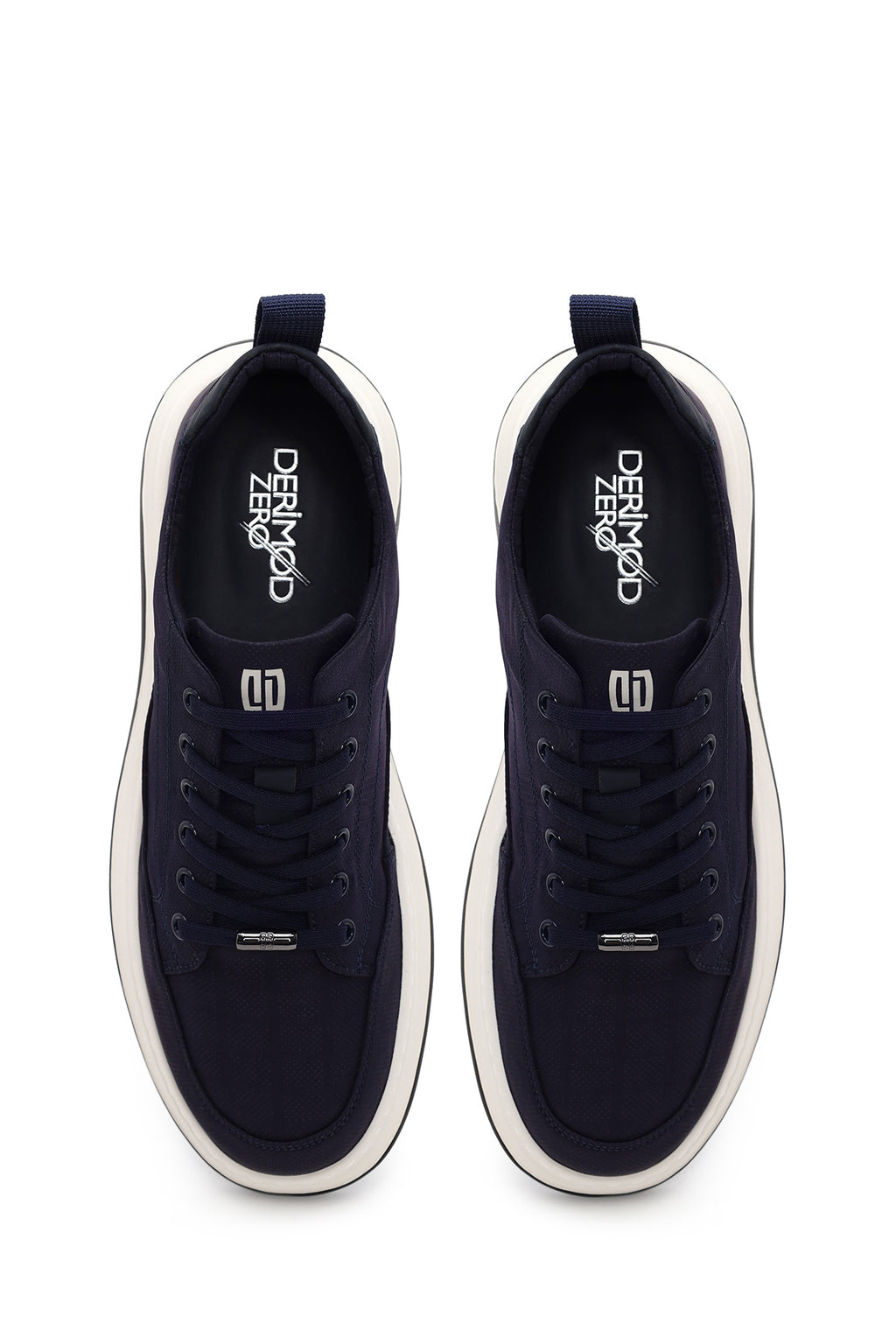 Erkek Lacivert Bağcıklı Kalın Tabanlı Kumaş Sneaker