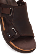 Erkek Kahverengi Nubuk Deri Sandalet | Derimod Erkek Kahverengi Nubuk Deri Sandalet | Derimod