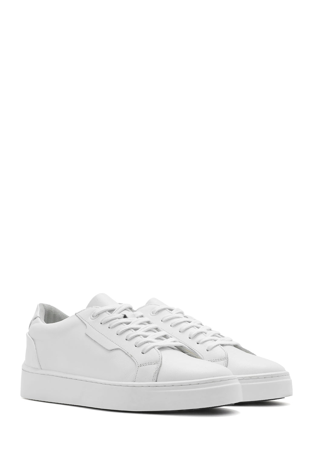 Erkek Beyaz Bağcıklı Kalın Tabanlı Deri Sneaker