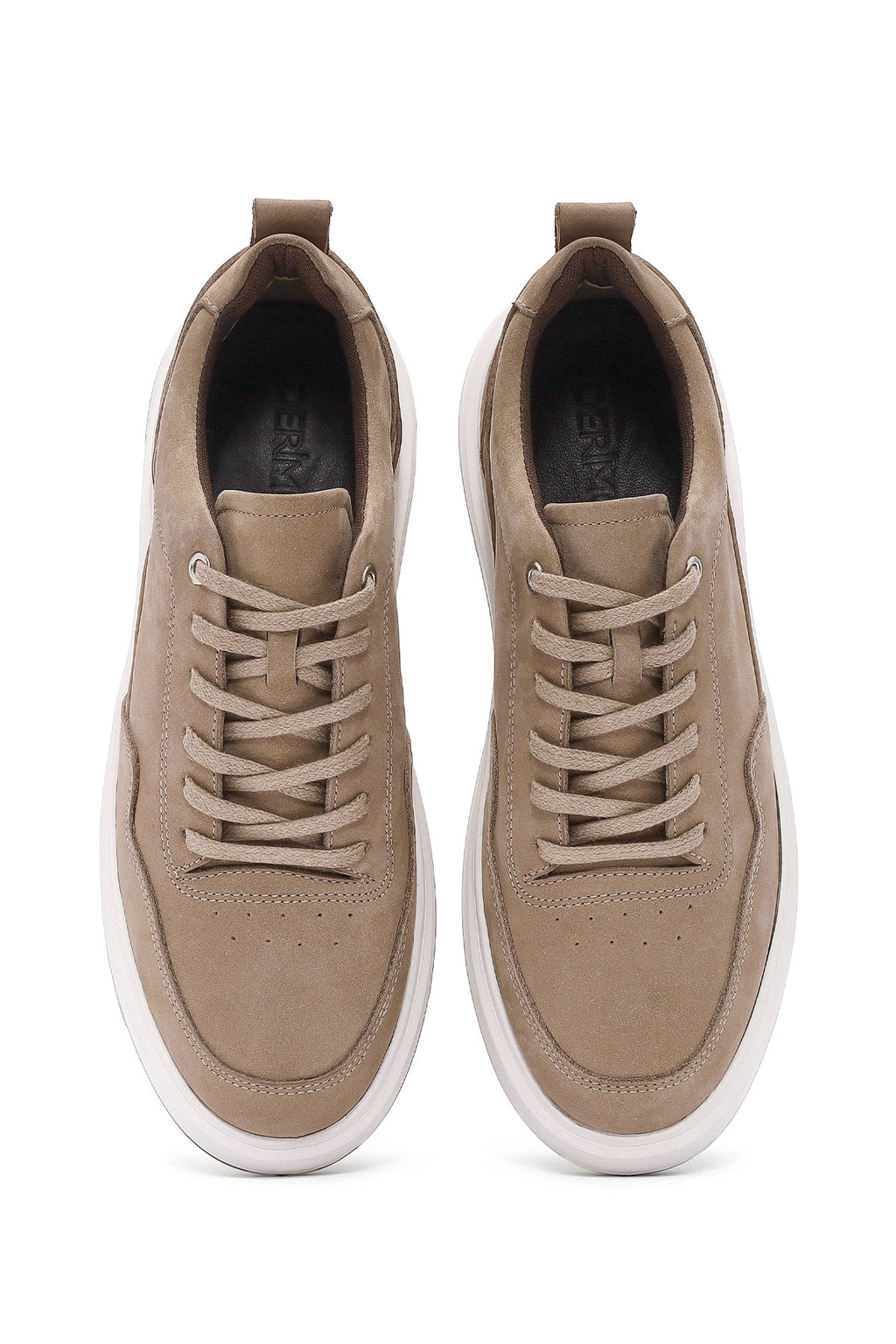 Erkek Vizon Bağcıklı Kalın Tabanlı Nubuk Deri Sneaker