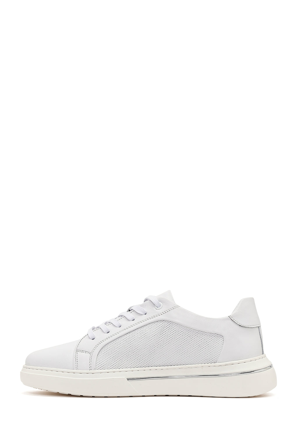 Erkek Beyaz Bağcıklı Kalın Tabanlı Deri Sneaker