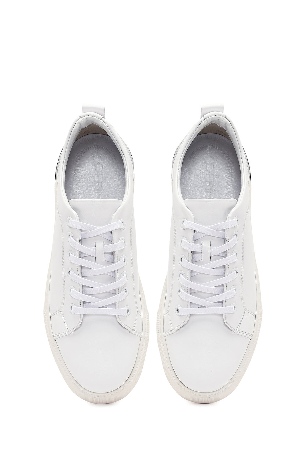 Erkek Beyaz Bağcıklı Kalın Tabanlı Deri Sneaker