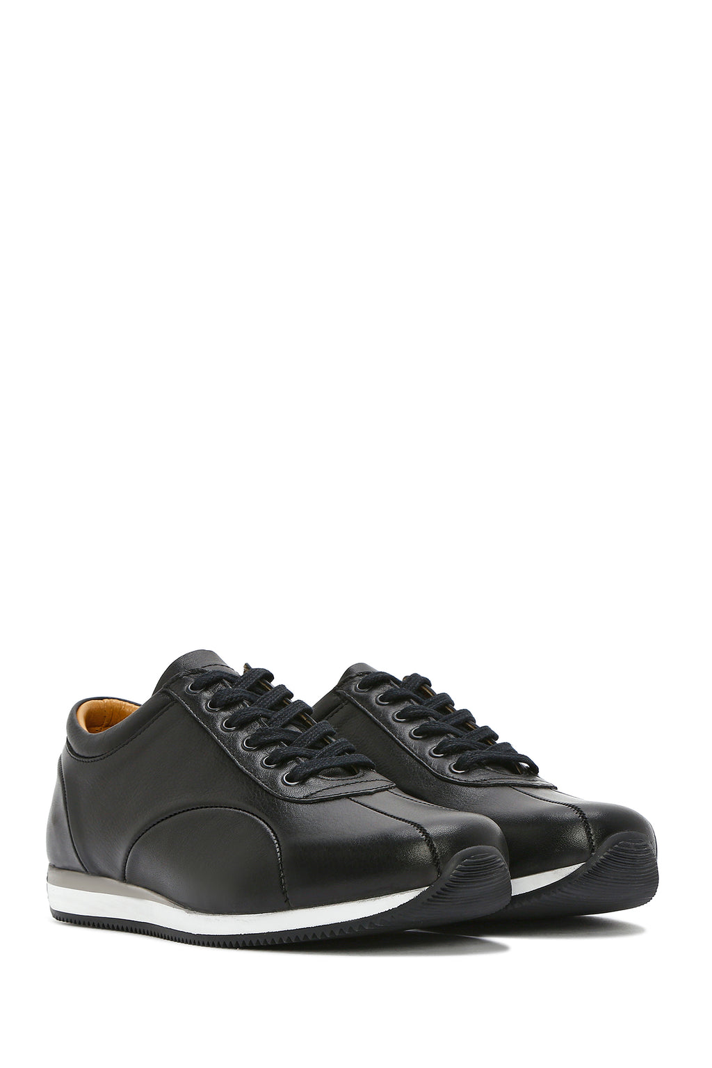 Erkek Siyah Bağcıklı Deri Casual Sneaker