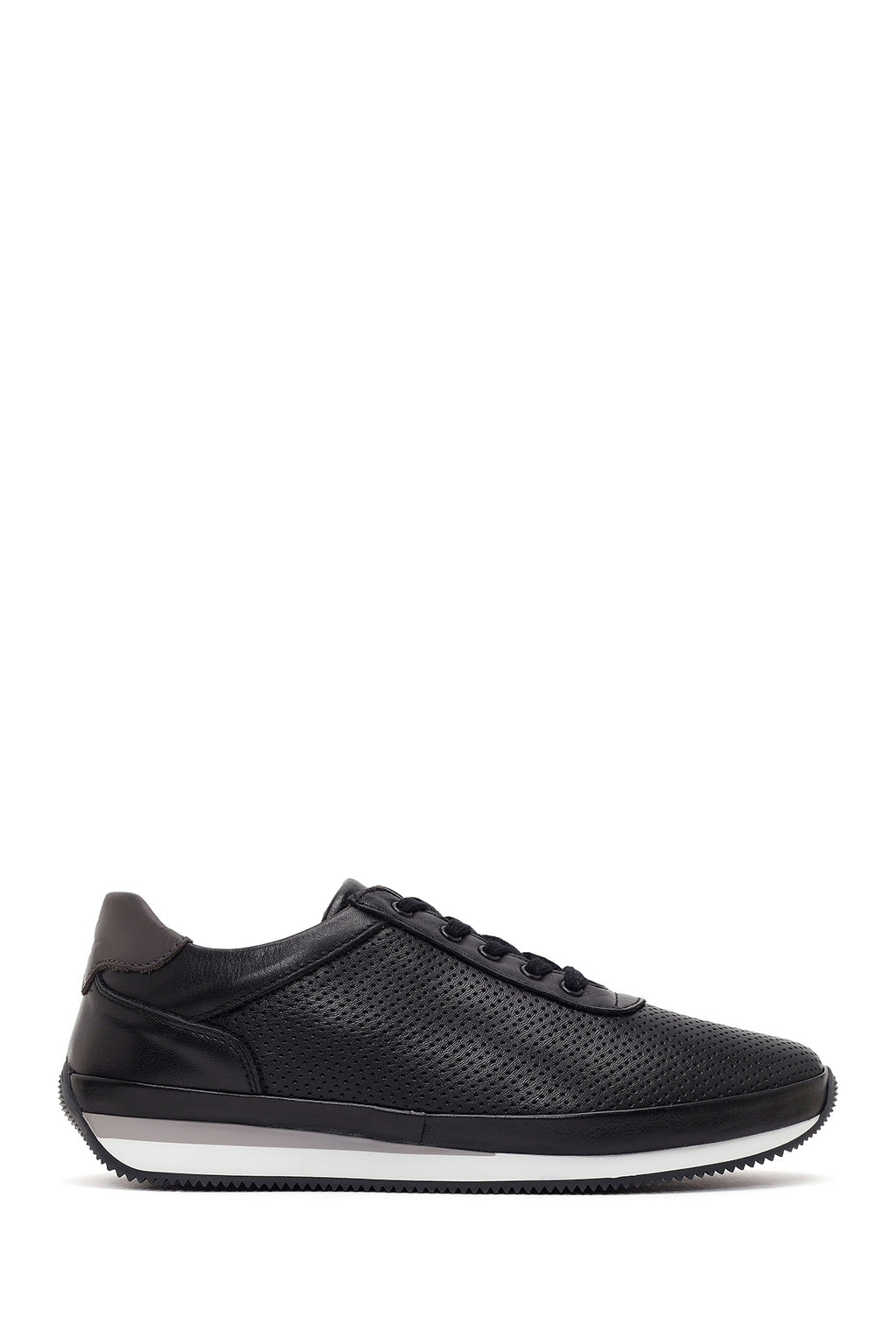 Erkek Siyah Bağcıklı Deri Casual Sneaker